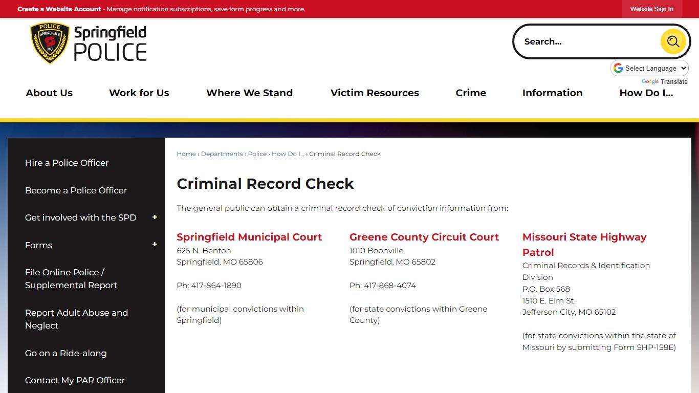 Criminal Record Check | Springfield, MO - Official Website